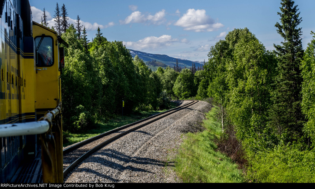 ARR 4323 leads the Denali Explorer train southbound at mile post 278